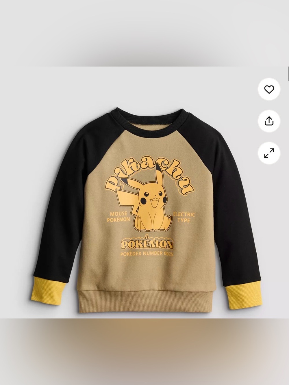 Pokémon Pikachu Raglan Sweatshirt - Tan & Black